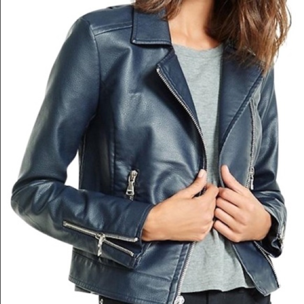 Express navy moto faux leather jacket